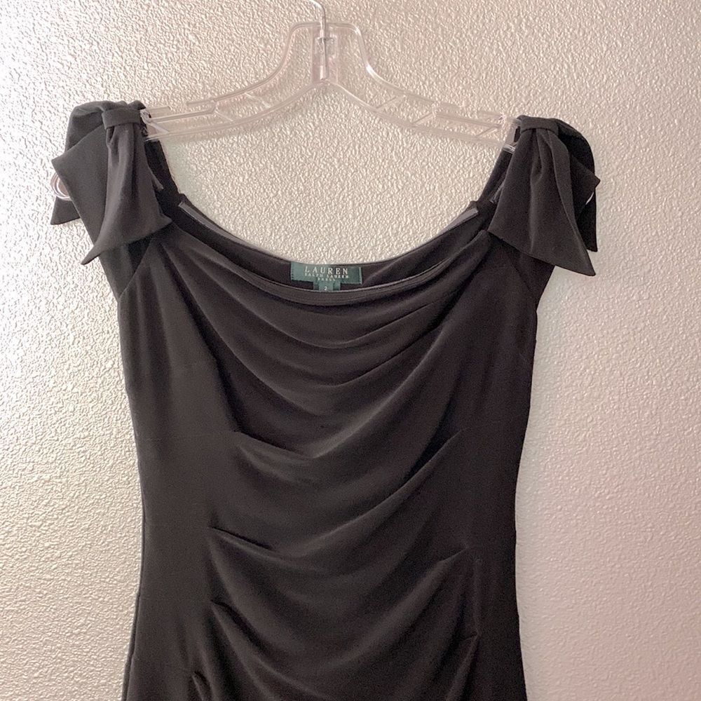 LAUREN Ralph Lauren Black Stretch Ruched Off-The-Shoulder Dress with Bows